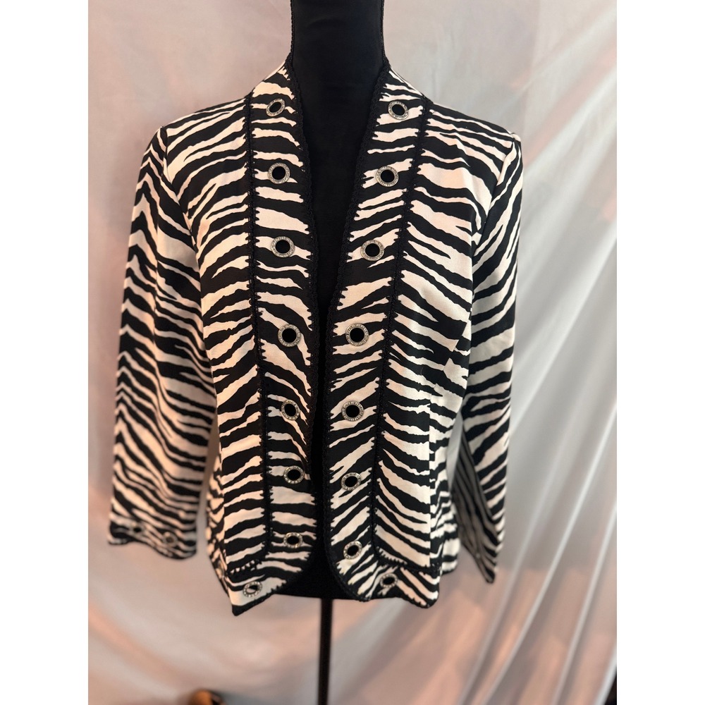 Berek Zebra Print Rhinestone Grommet Cotton Jacket Black White Womens Large